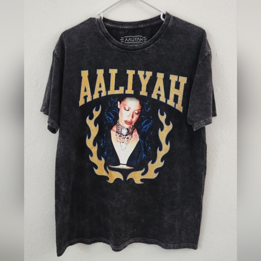 Aaliyah R&B Graphic TShirt Charcoal Grey Mineral Wash Size Medium Unisex - Picture 2 of 14